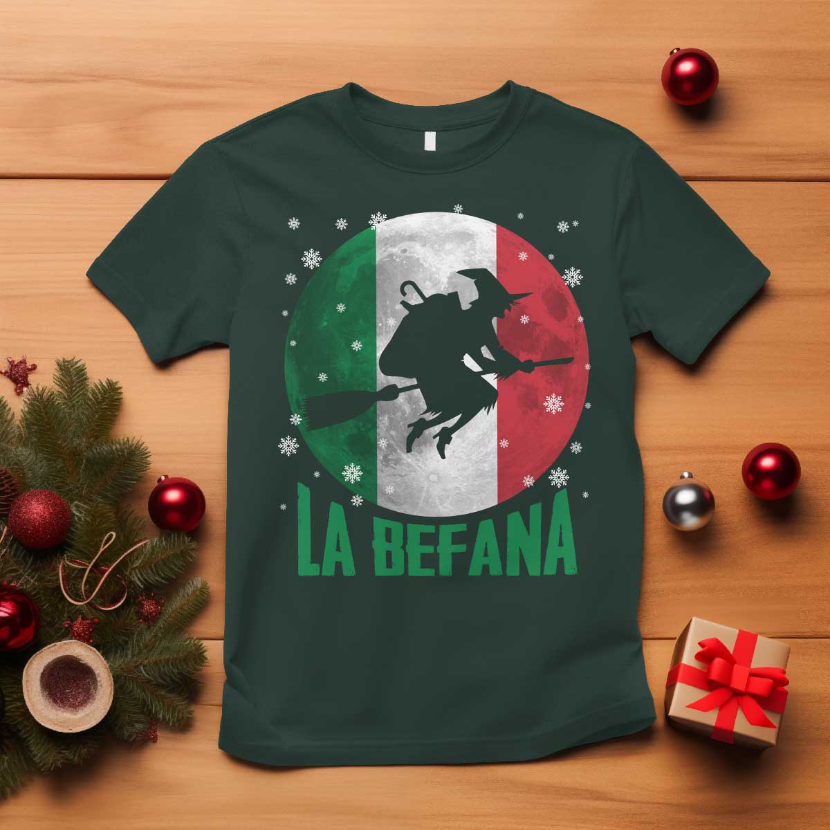 La Befana Italian Christmas T Shirt Xmas Witch Folklore Italy Holiday TS11 Dark Forest Green Print Your Wear