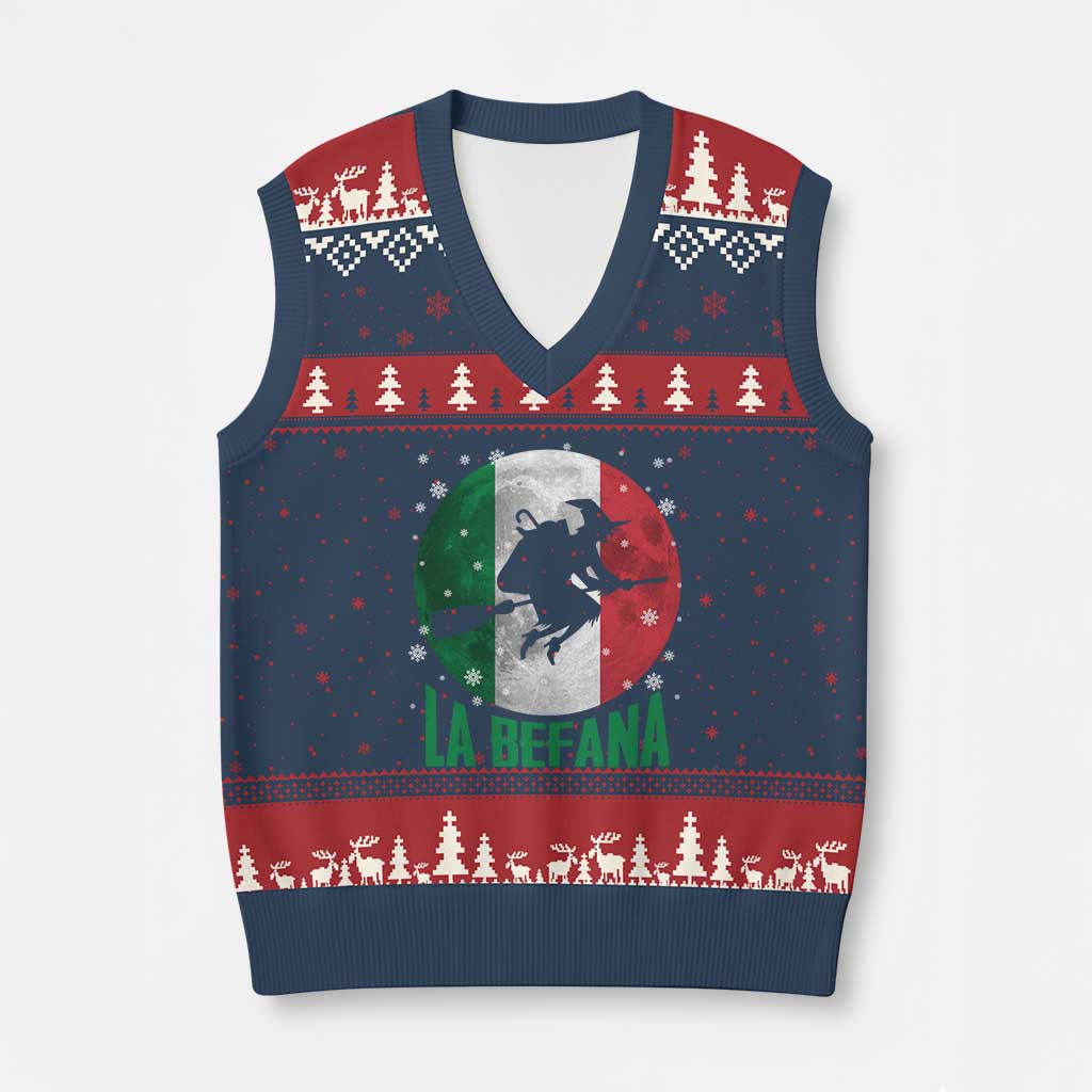 La Befana Italian Xmas V-Neck Knit Sweater Vest Xmas Witch Folklore Italy Holiday TS11 Navy Red Print Your Wear