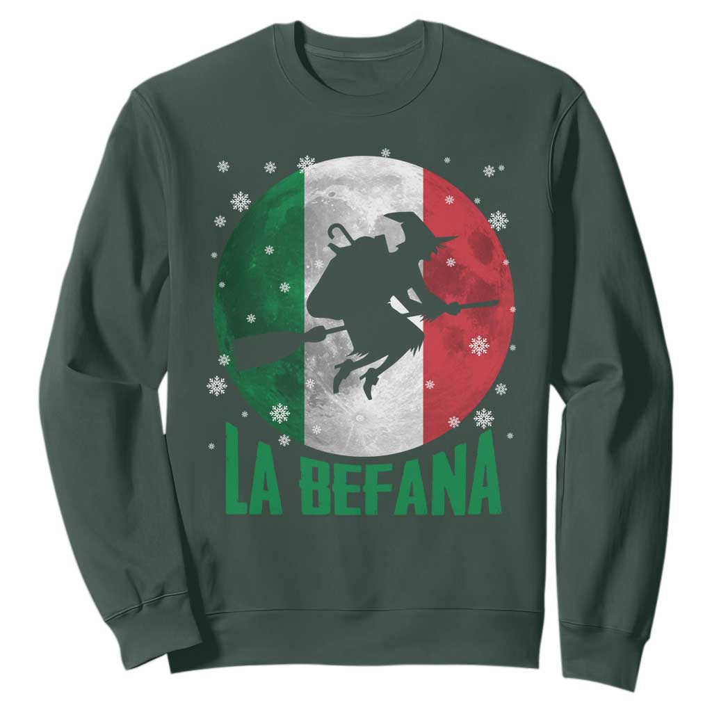 La Befana Italian Christmas Sweatshirt Xmas Witch Folklore Italy Holiday TS11 Dark Forest Green Print Your Wear