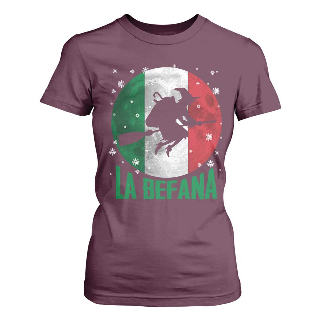 La Befana Italian Christmas T Shirt For Women Xmas Witch Folklore Italy Holiday TS11 Maroon Print Your Wear