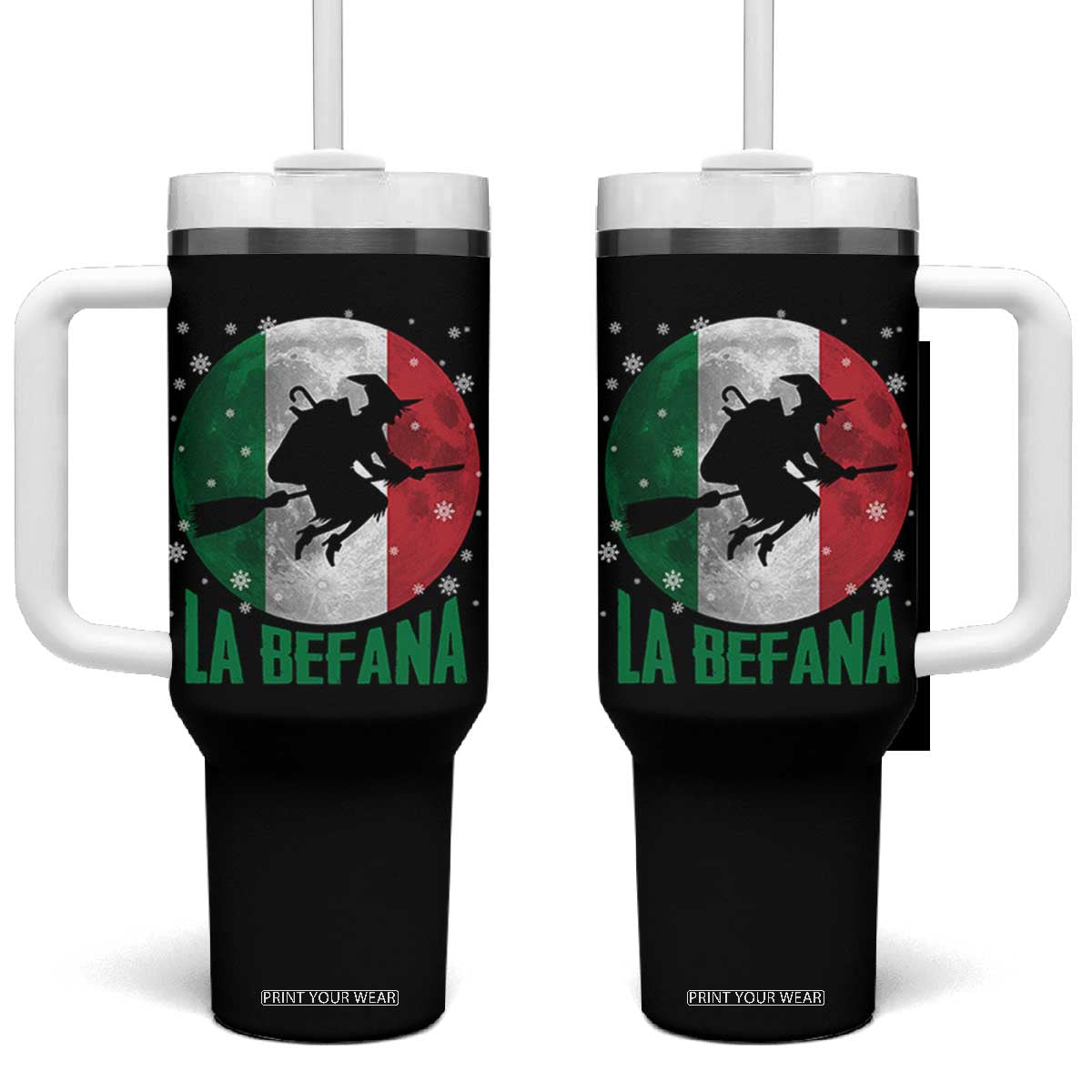 La Befana Italian Christmas Tumbler With Handle Xmas Witch Folklore Italy Holiday TS11 One Size: 40 oz Black Print Your Wear