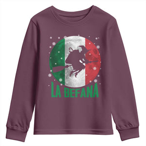 La Befana Italian Christmas Youth Sweatshirt Xmas Witch Folklore Italy Holiday TS11 Maroon Print Your Wear