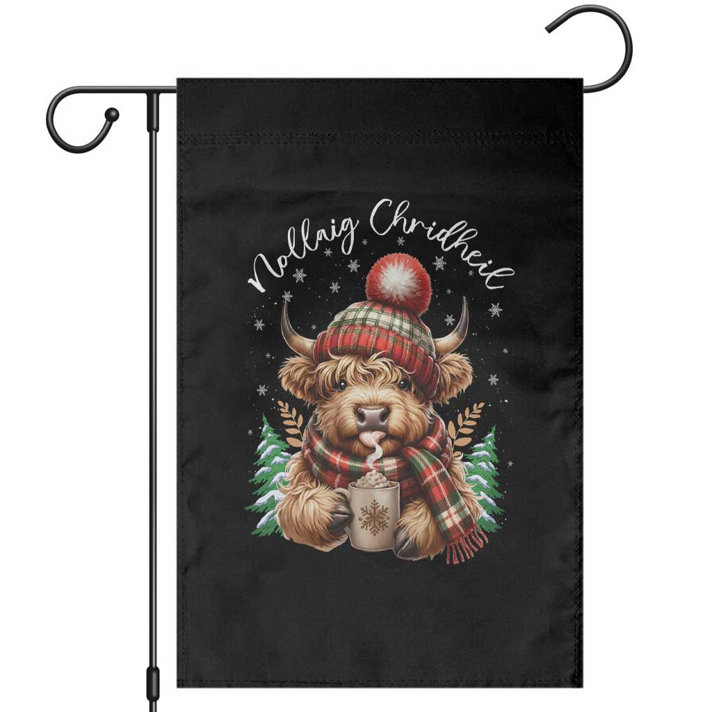 Scottish Christmas Garden Flag Nollaig Chridheil Gaelic Xmas Higland Cow TS11 Black Print Your Wear