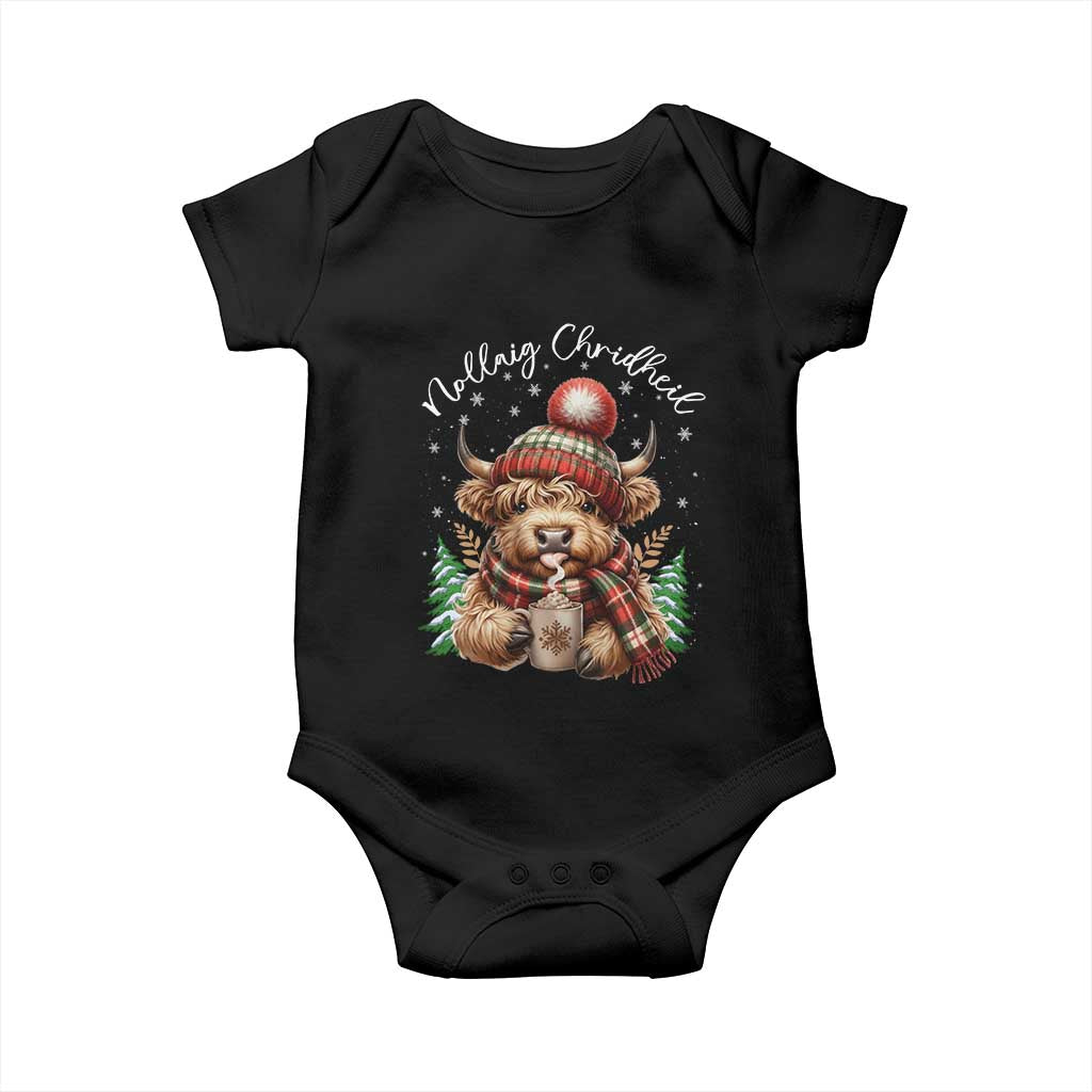Scottish Christmas Baby Onesie Nollaig Chridheil Gaelic Xmas Higland Cow TS11 Black Print Your Wear