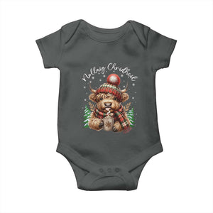 Scottish Christmas Baby Onesie Nollaig Chridheil Gaelic Xmas Higland Cow TS11 Dark Heather Print Your Wear