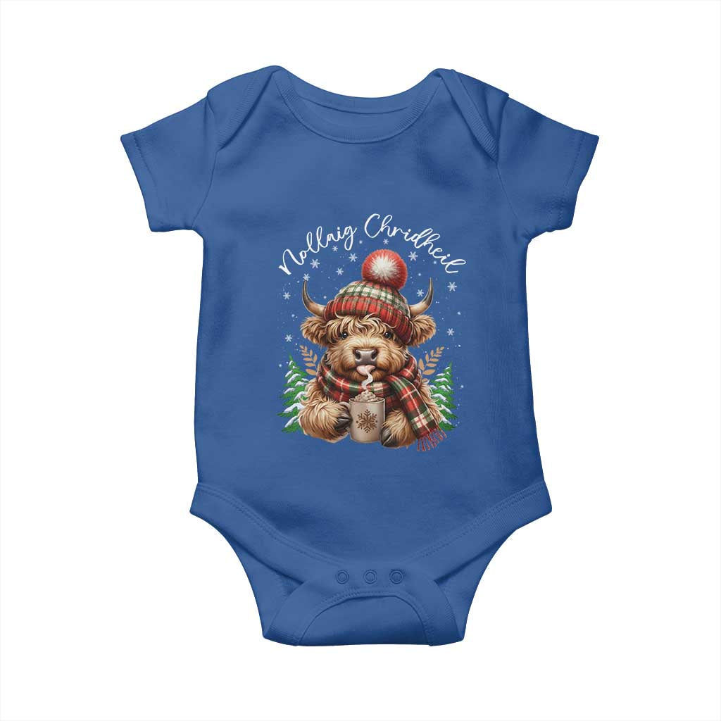 Scottish Christmas Baby Onesie Nollaig Chridheil Gaelic Xmas Higland Cow TS11 Royal Blue Print Your Wear