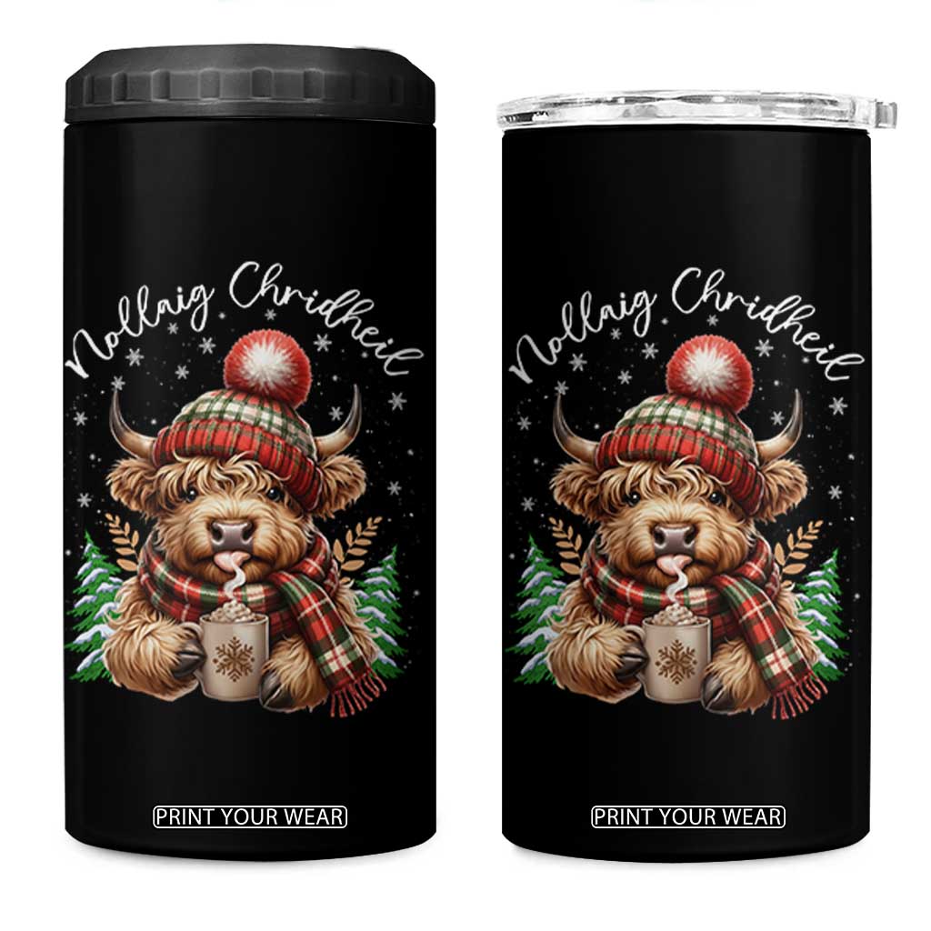Scottish Christmas 4 in 1 Can Cooler Tumbler Nollaig Chridheil Gaelic Xmas Higland Cow TS11 One Size: 16 oz Black Print Your Wear