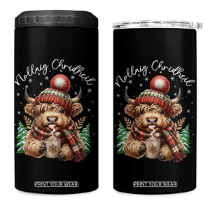 Scottish Christmas 4 in 1 Can Cooler Tumbler Nollaig Chridheil Gaelic Xmas Higland Cow TS11 One Size: 16 oz Black Print Your Wear