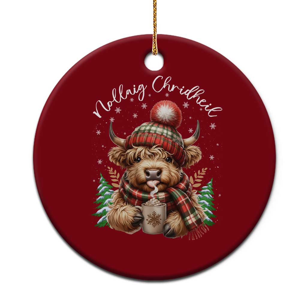Scottish Christmas Ceramic Ornament Nollaig Chridheil Gaelic Xmas Higland Cow TS11 1pc Red Print Your Wear