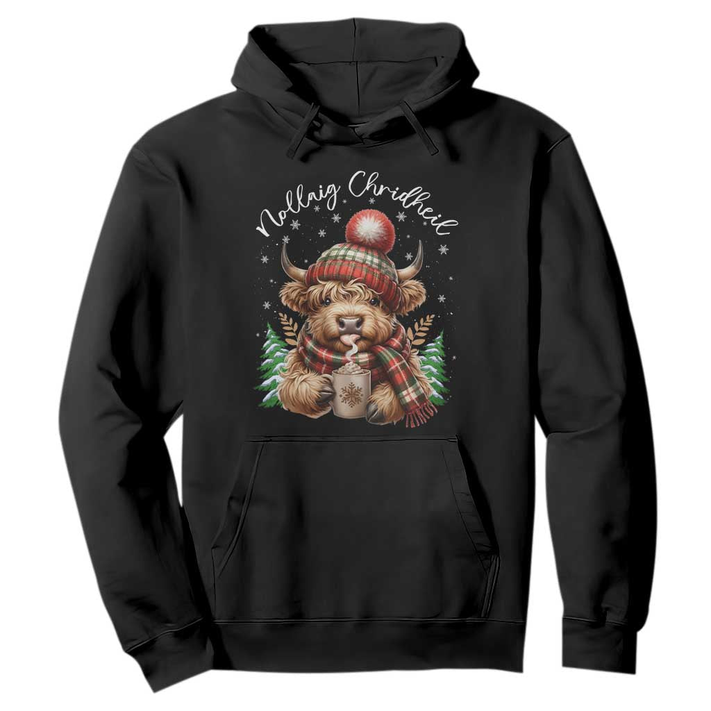 Scottish Christmas Hoodie Nollaig Chridheil Gaelic Xmas Higland Cow TS11 Black Print Your Wear