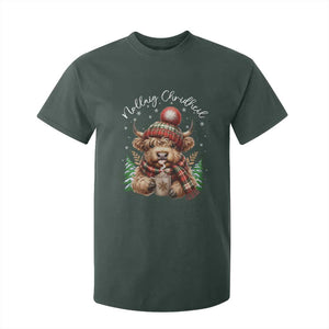 Scottish Christmas T Shirt For Kid Nollaig Chridheil Gaelic Xmas Higland Cow TS11 Dark Forest Green Print Your Wear
