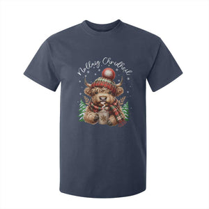 Scottish Christmas T Shirt For Kid Nollaig Chridheil Gaelic Xmas Higland Cow TS11 Navy Print Your Wear