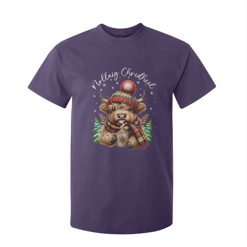 Scottish Christmas T Shirt For Kid Nollaig Chridheil Gaelic Xmas Higland Cow TS11 Purple Print Your Wear