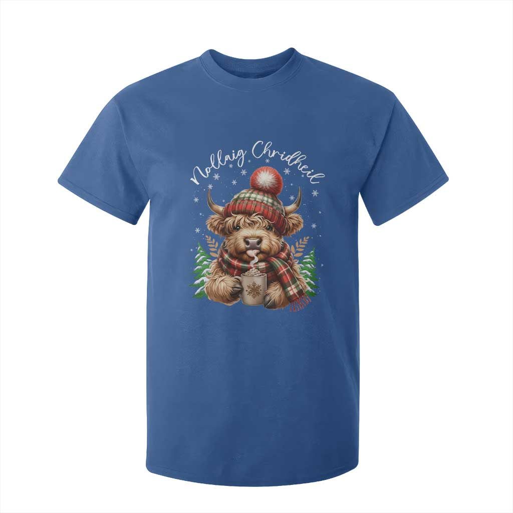 Scottish Christmas T Shirt For Kid Nollaig Chridheil Gaelic Xmas Higland Cow TS11 Royal Blue Print Your Wear
