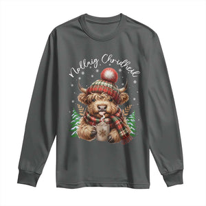 Scottish Christmas Long Sleeve Shirt Nollaig Chridheil Gaelic Xmas Higland Cow TS11 Dark Heather Print Your Wear