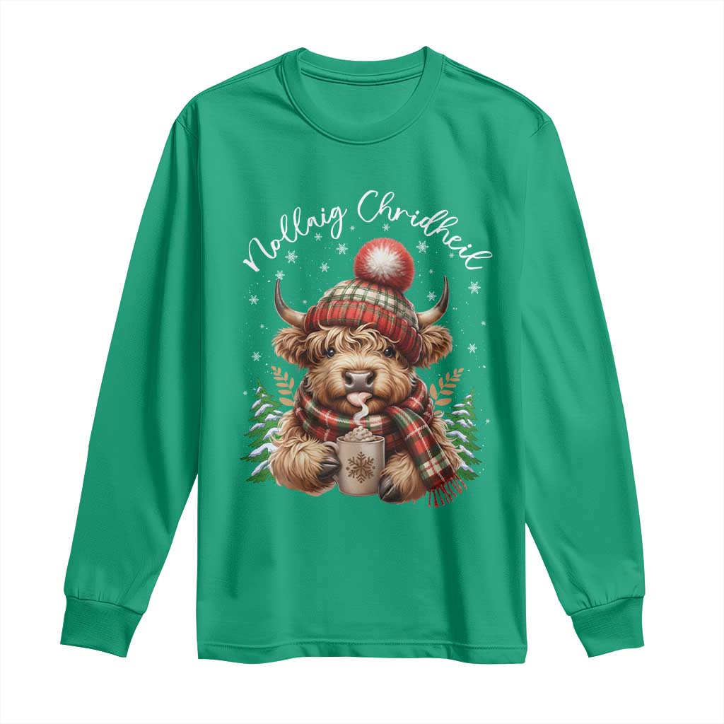 Scottish Christmas Long Sleeve Shirt Nollaig Chridheil Gaelic Xmas Higland Cow TS11 Irish Green Print Your Wear
