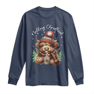 Scottish Christmas Long Sleeve Shirt Nollaig Chridheil Gaelic Xmas Higland Cow TS11 Navy Print Your Wear