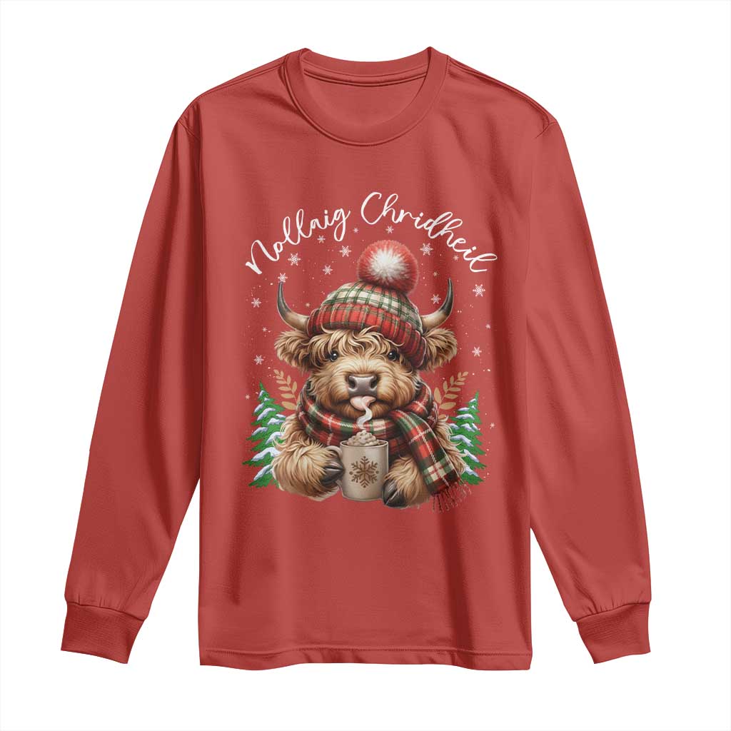 Scottish Christmas Long Sleeve Shirt Nollaig Chridheil Gaelic Xmas Higland Cow TS11 Red Print Your Wear