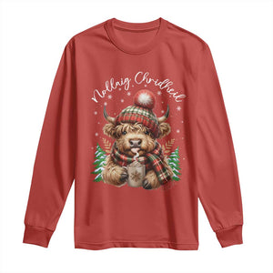 Scottish Christmas Long Sleeve Shirt Nollaig Chridheil Gaelic Xmas Higland Cow TS11 Red Print Your Wear