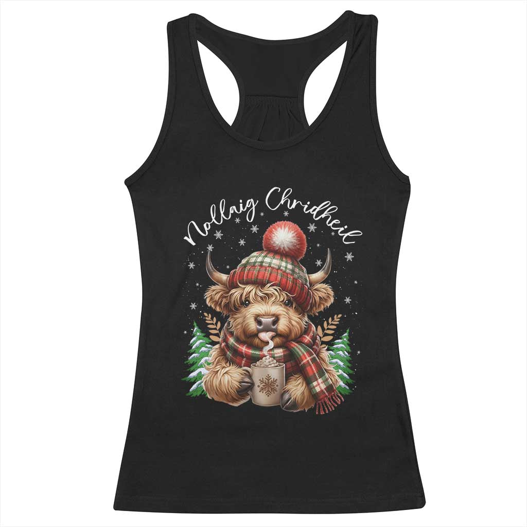 Scottish Christmas Racerback Tank Top Nollaig Chridheil Gaelic Xmas Higland Cow TS11 Black Print Your Wear