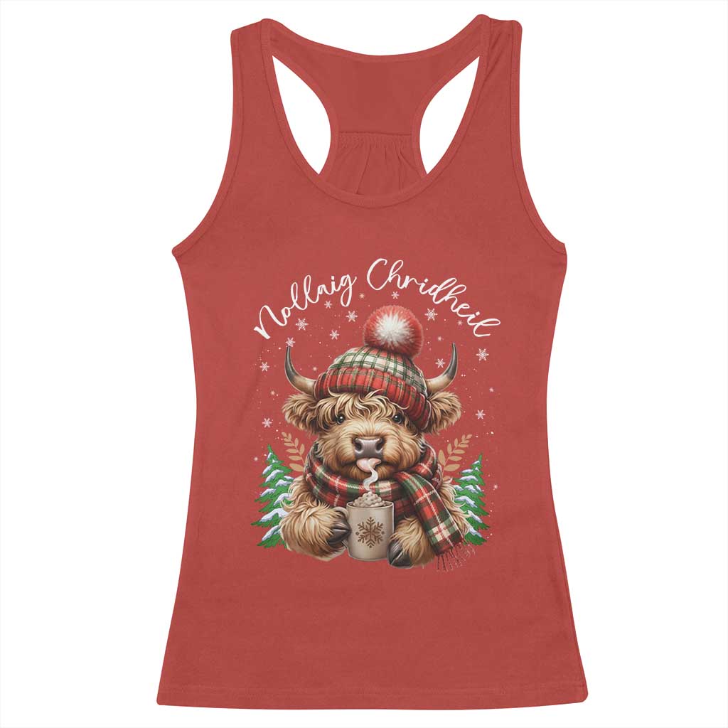 Scottish Christmas Racerback Tank Top Nollaig Chridheil Gaelic Xmas Higland Cow TS11 Red Print Your Wear