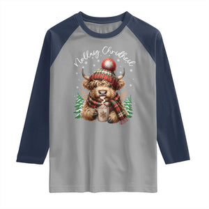 Scottish Christmas Raglan Shirt Nollaig Chridheil Gaelic Xmas Higland Cow TS11 Sport Gray Navy Print Your Wear