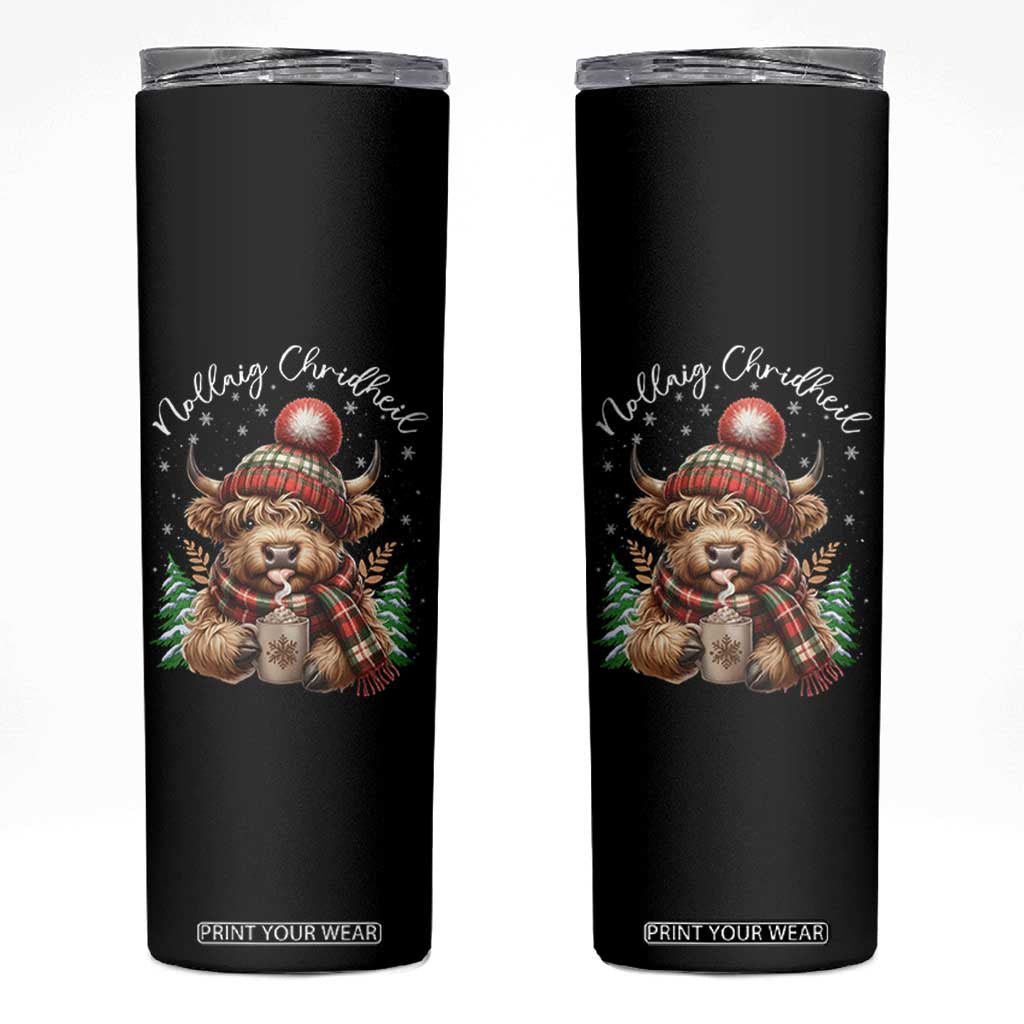 Scottish Christmas Skinny Tumbler Nollaig Chridheil Gaelic Xmas Higland Cow TS11 Black Print Your Wear