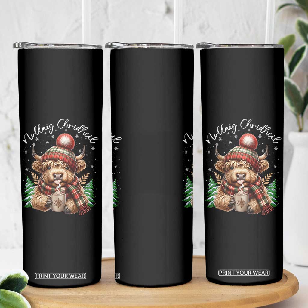 Scottish Christmas Skinny Tumbler Nollaig Chridheil Gaelic Xmas Higland Cow TS11 Print Your Wear