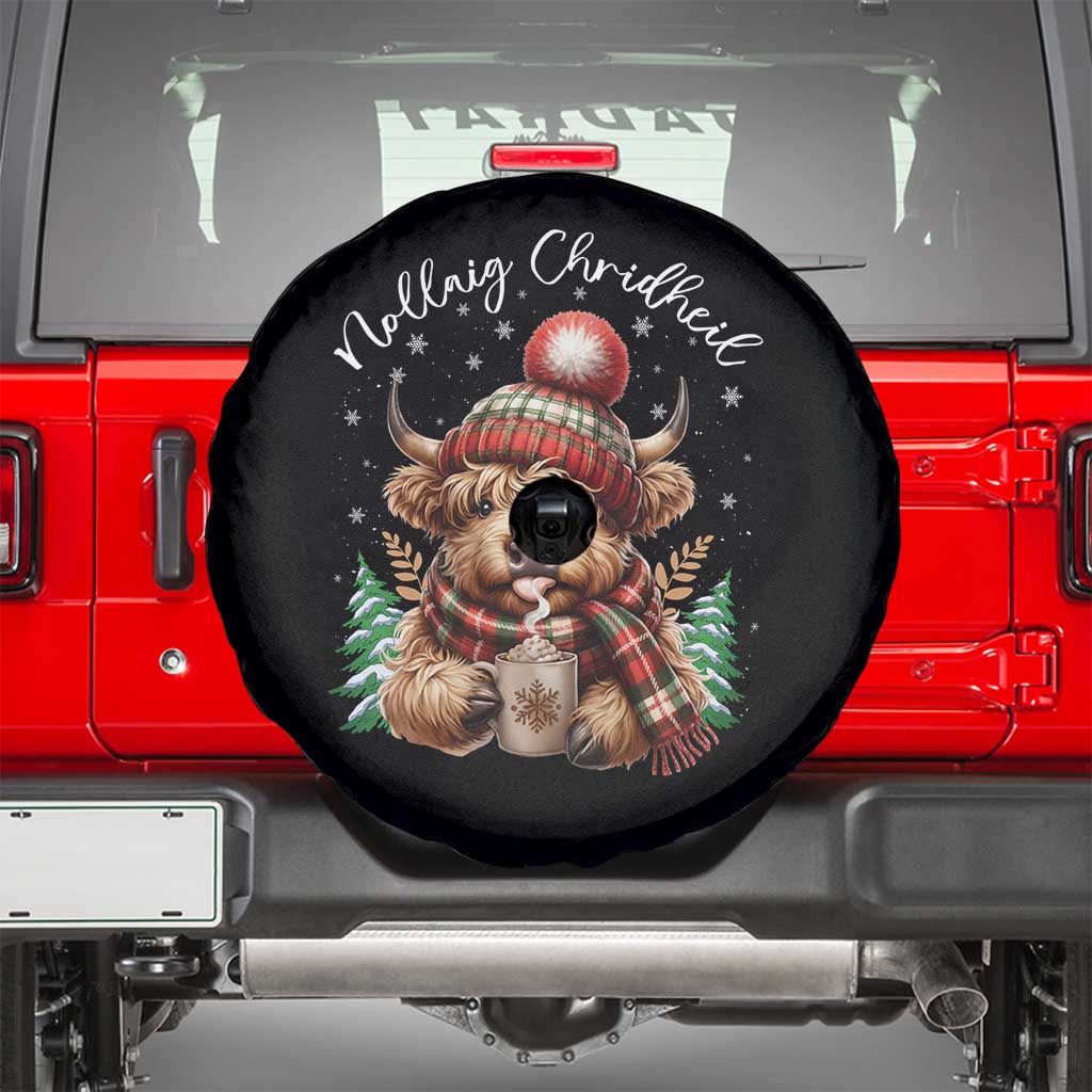 Scottish Christmas Spare Tire Cover Nollaig Chridheil Gaelic Xmas Higland Cow TS11 Black Print Your Wear
