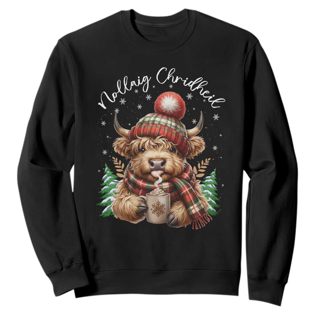 Scottish Christmas Sweatshirt Nollaig Chridheil Gaelic Xmas Higland Cow TS11 Black Print Your Wear