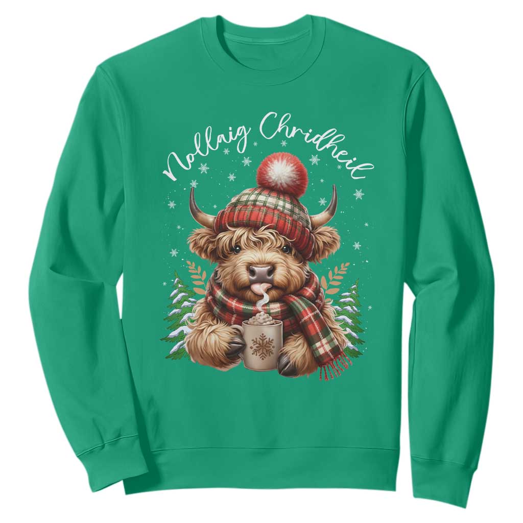 Scottish Christmas Sweatshirt Nollaig Chridheil Gaelic Xmas Higland Cow TS11 Irish Green Print Your Wear