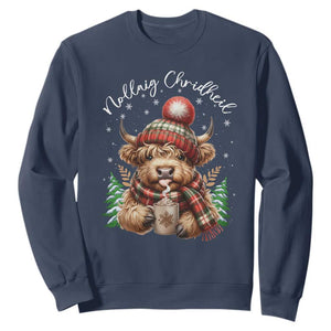 Scottish Christmas Sweatshirt Nollaig Chridheil Gaelic Xmas Higland Cow TS11 Navy Print Your Wear