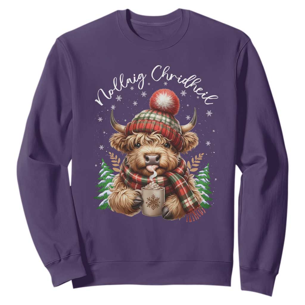 Scottish Christmas Sweatshirt Nollaig Chridheil Gaelic Xmas Higland Cow TS11 Purple Print Your Wear