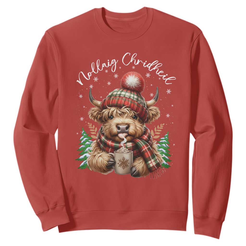 Scottish Christmas Sweatshirt Nollaig Chridheil Gaelic Xmas Higland Cow TS11 Red Print Your Wear