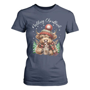 Scottish Christmas T Shirt For Women Nollaig Chridheil Gaelic Xmas Higland Cow TS11 Navy Print Your Wear