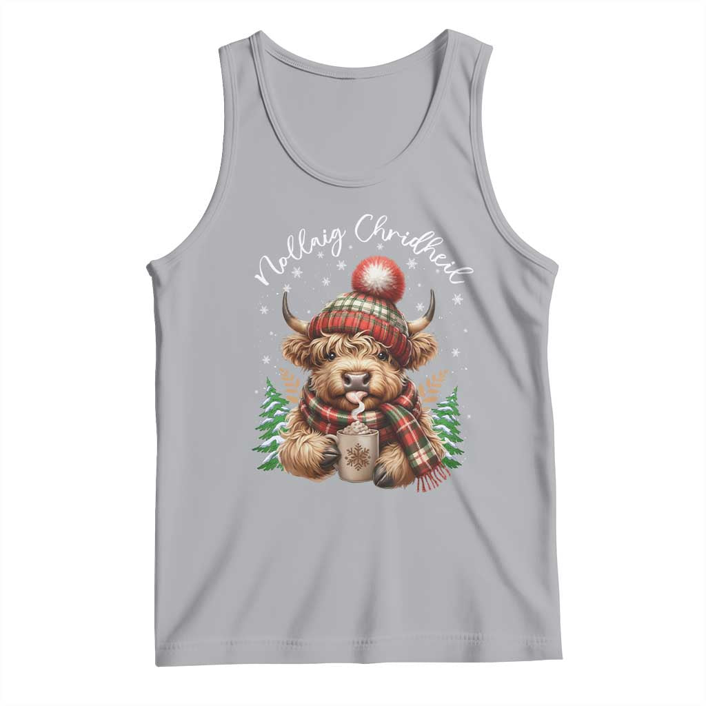 Scottish Christmas Tank Top Nollaig Chridheil Gaelic Xmas Higland Cow - Print Your Wear