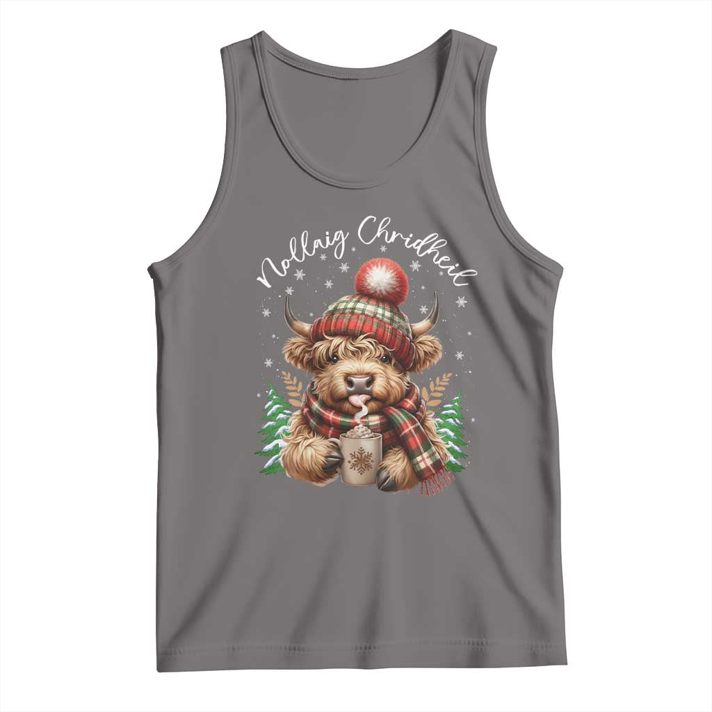 Scottish Christmas Tank Top Nollaig Chridheil Gaelic Xmas Higland Cow TS11 Deep Heather Print Your Wear