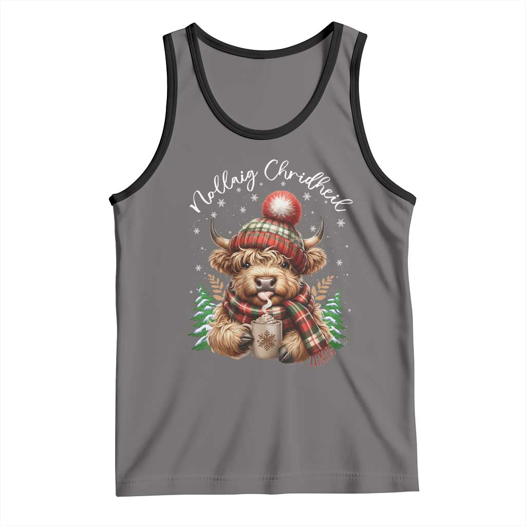 Scottish Christmas Tank Top Nollaig Chridheil Gaelic Xmas Higland Cow TS11 Deep Heather Black Print Your Wear
