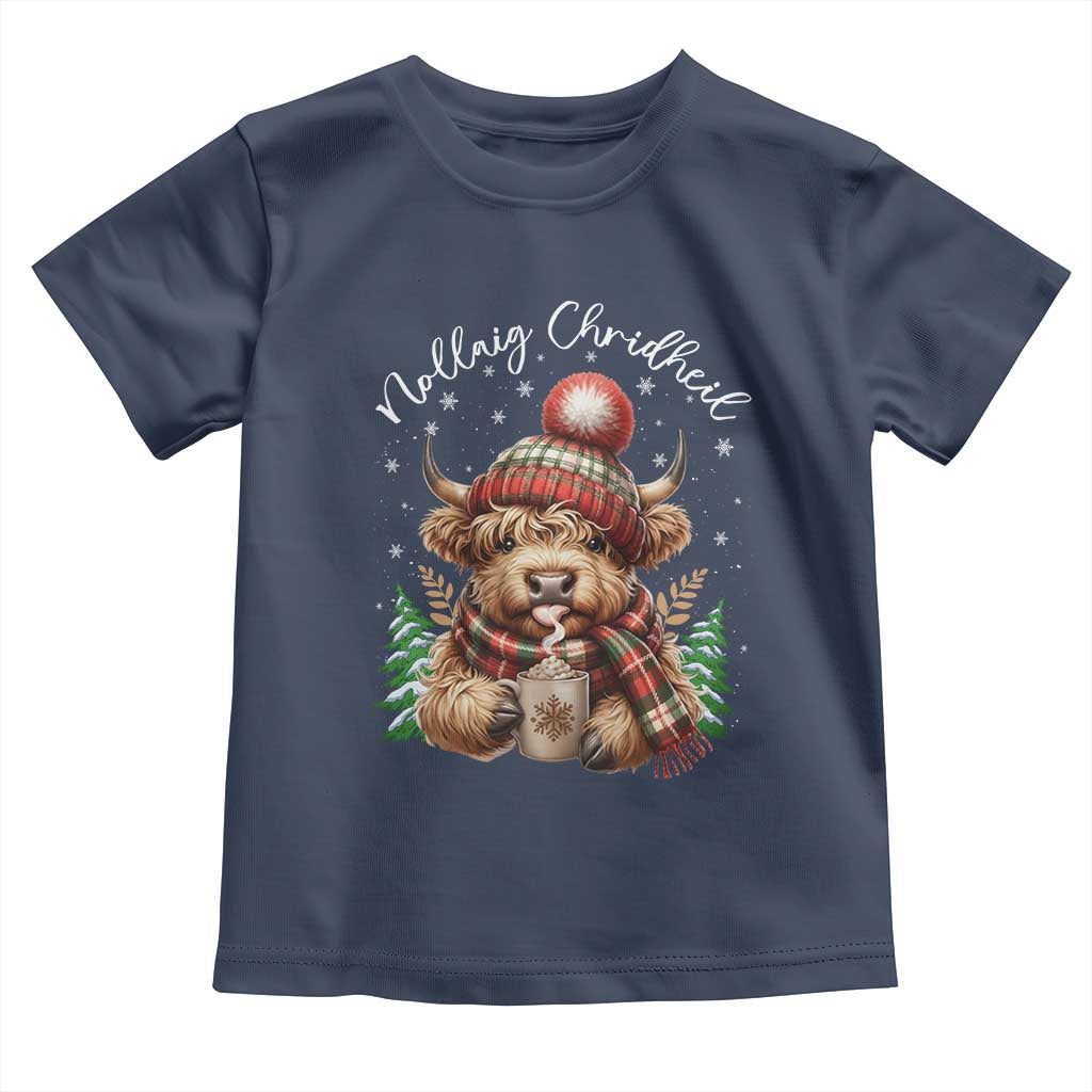 Scottish Christmas Toddler T Shirt Nollaig Chridheil Gaelic Xmas Higland Cow TS11 Navy Print Your Wear