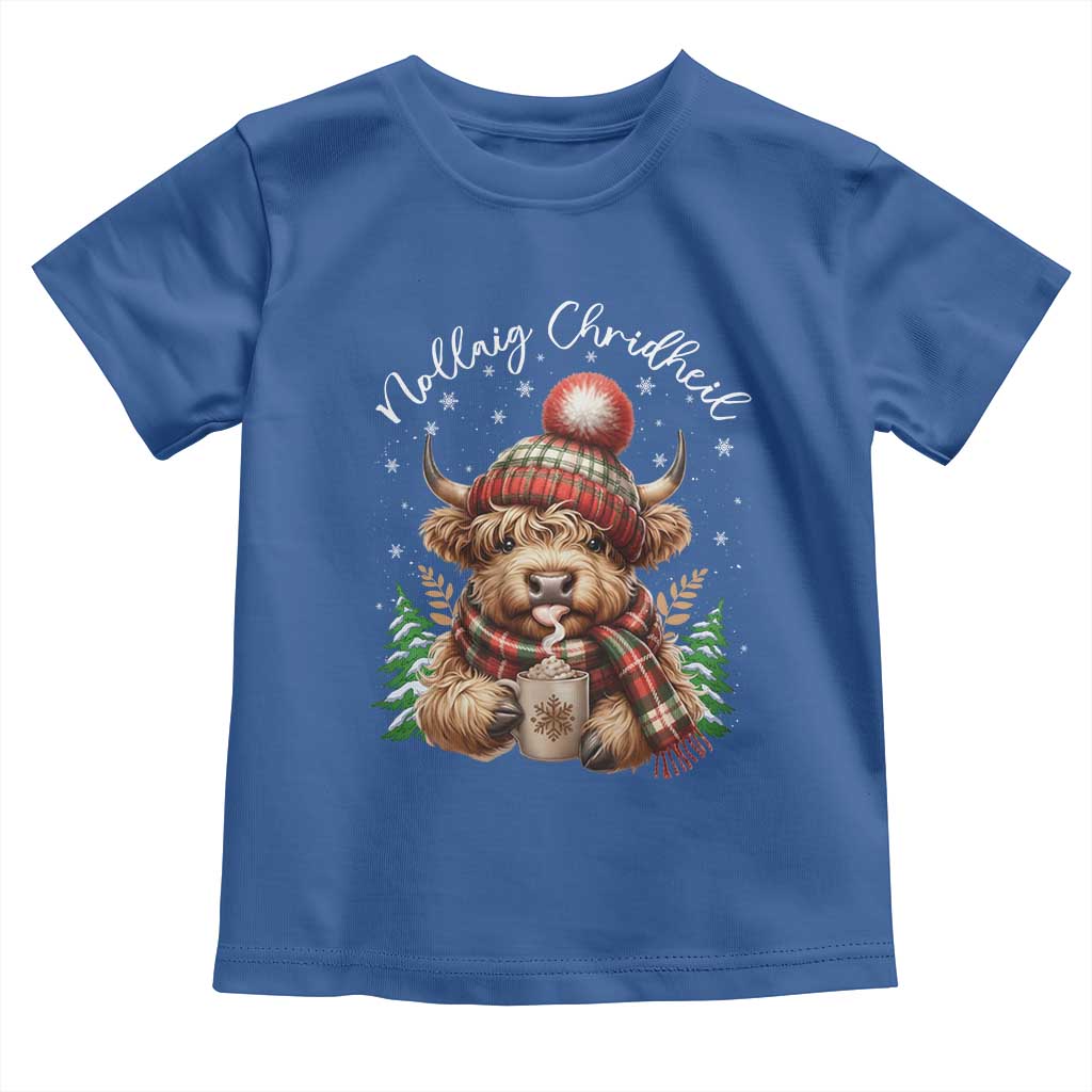 Scottish Christmas Toddler T Shirt Nollaig Chridheil Gaelic Xmas Higland Cow TS11 Royal Blue Print Your Wear