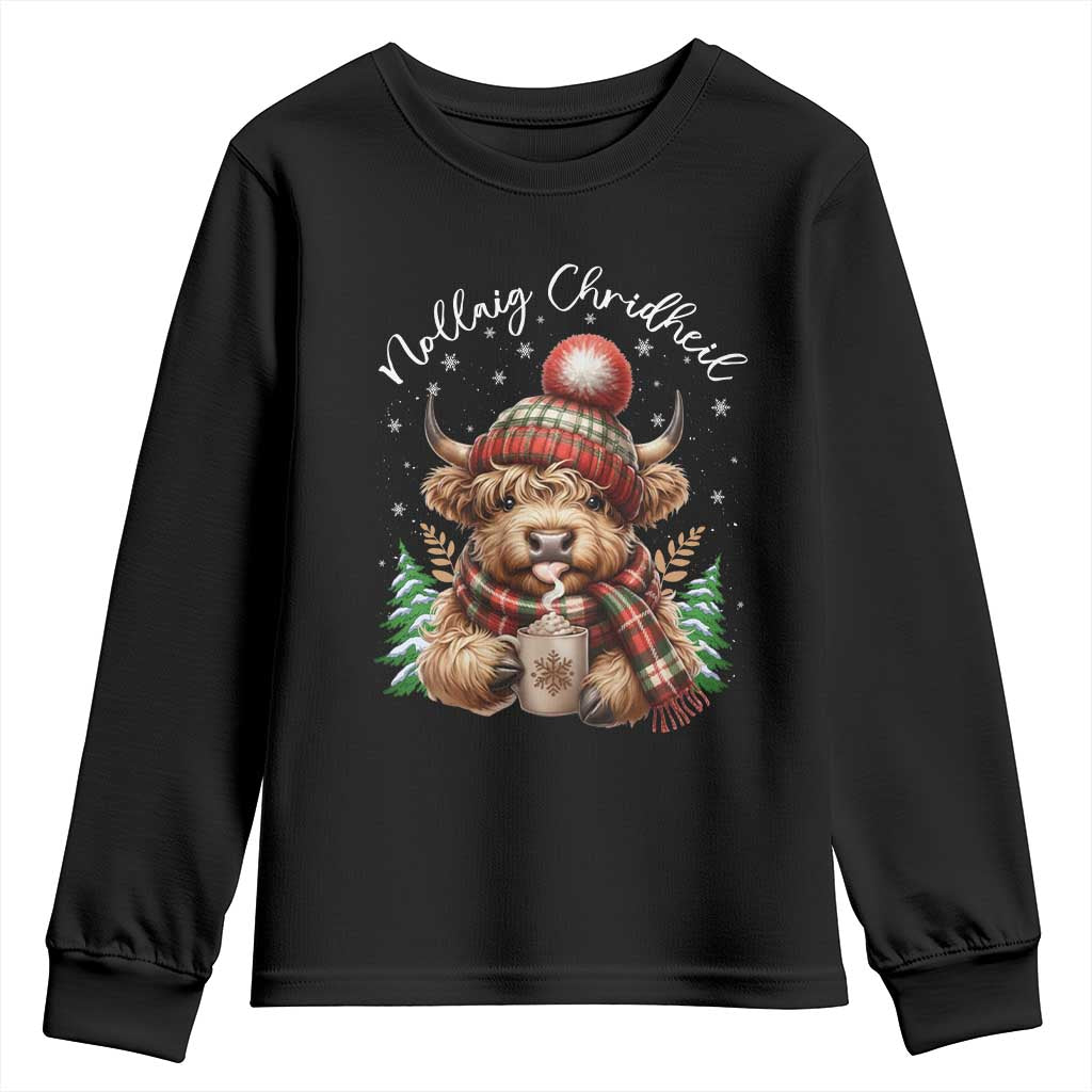 Scottish Christmas Youth Sweatshirt Nollaig Chridheil Gaelic Xmas Higland Cow TS11 Black Print Your Wear