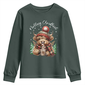Scottish Christmas Youth Sweatshirt Nollaig Chridheil Gaelic Xmas Higland Cow TS11 Dark Forest Green Print Your Wear