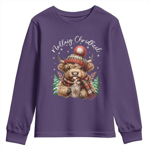 Scottish Christmas Youth Sweatshirt Nollaig Chridheil Gaelic Xmas Higland Cow TS11 Purple Print Your Wear