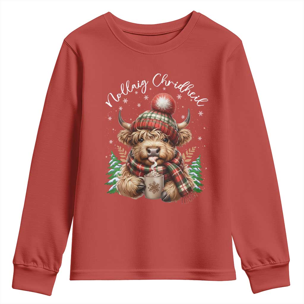 Scottish Christmas Youth Sweatshirt Nollaig Chridheil Gaelic Xmas Higland Cow TS11 Red Print Your Wear