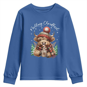 Scottish Christmas Youth Sweatshirt Nollaig Chridheil Gaelic Xmas Higland Cow TS11 Royal Blue Print Your Wear