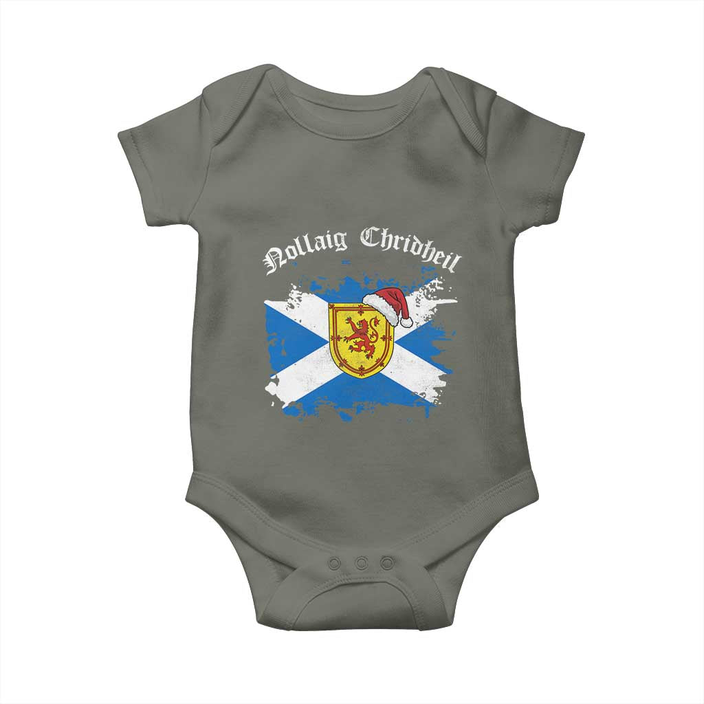 Scottish Christmas Baby Onesie Nollaig Chridheil Gaelic Xmas Scotland Lion Rampant TS11 Military Green Print Your Wear