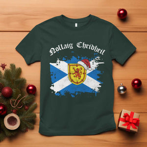 Scottish Christmas T Shirt Nollaig Chridheil Gaelic Xmas Scotland Lion Rampant TS11 Dark Forest Green Print Your Wear