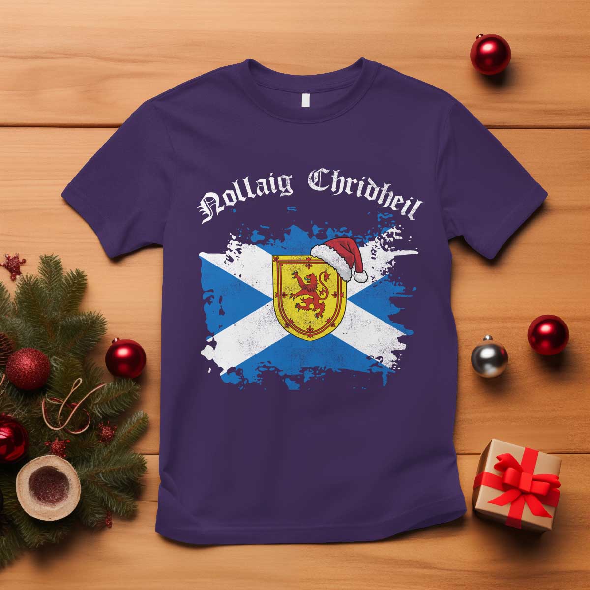 Scottish Christmas T Shirt Nollaig Chridheil Gaelic Xmas Scotland Lion Rampant TS11 Purple Print Your Wear