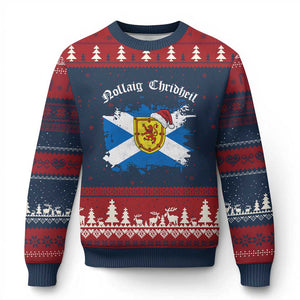 Scottish Xmas Ugly Christmas Sweater Nollaig Chridheil Gaelic Xmas Scotland Lion Rampant TS11 Navy Red Print Your Wear
