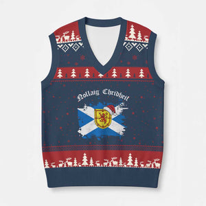 Scottish Xmas V-Neck Knit Sweater Vest Nollaig Chridheil Gaelic Xmas Scotland Lion Rampant TS11 Navy Red Print Your Wear